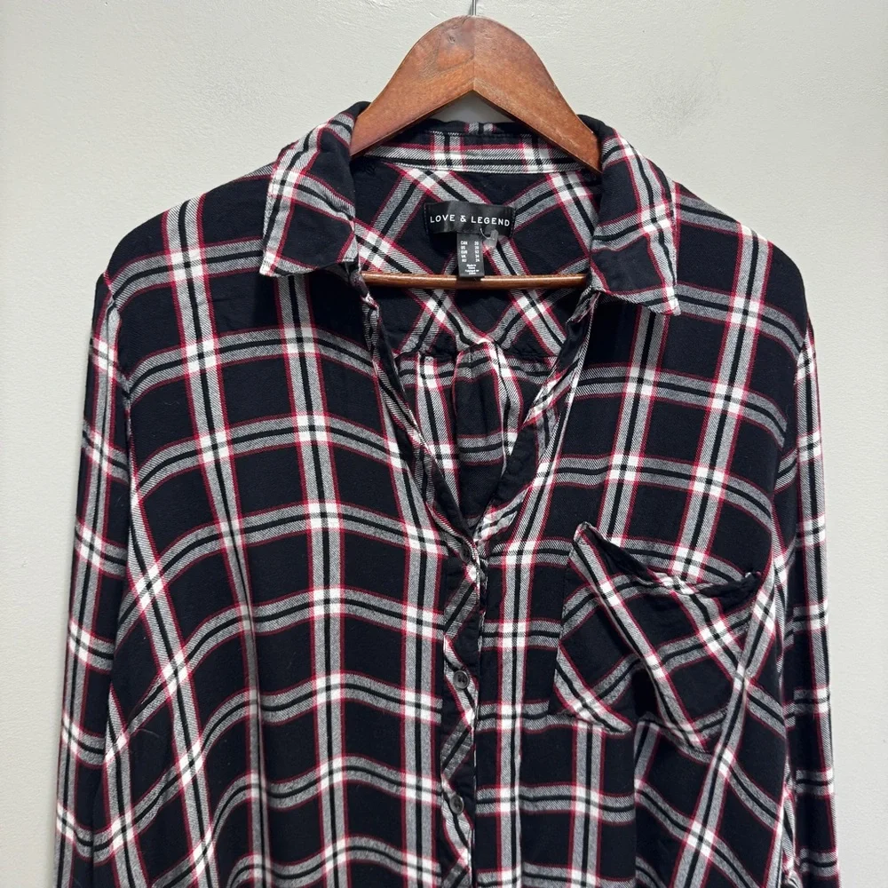 Addition Elle Love & Legend Black Plaid Button Down Shirt Size 20 - Picture 3 of 8